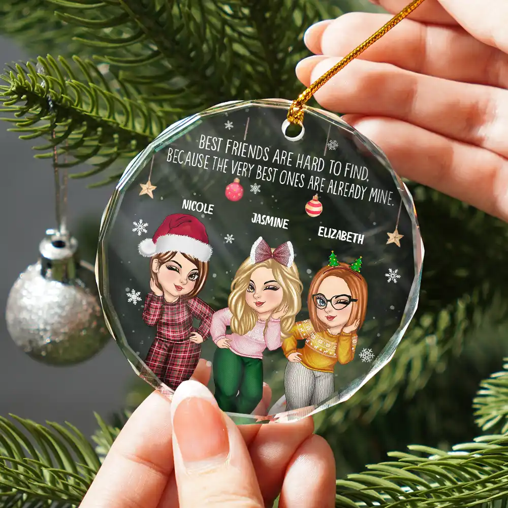 Christmas Cartoon Best Friends Are Hard To Find - Personalized Circle Glass Ornament - Image 2