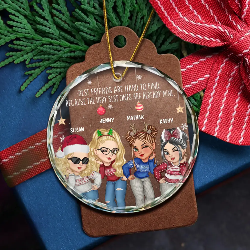 Christmas Cartoon Best Friends Are Hard To Find - Personalized Circle Glass Ornament - Image 5