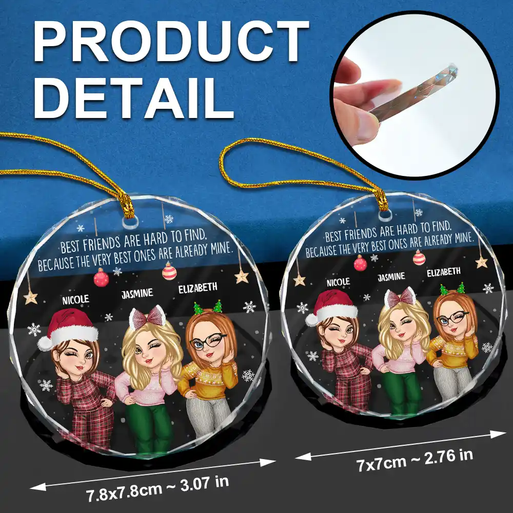 Christmas Cartoon Best Friends Are Hard To Find - Personalized Circle Glass Ornament - Image 6