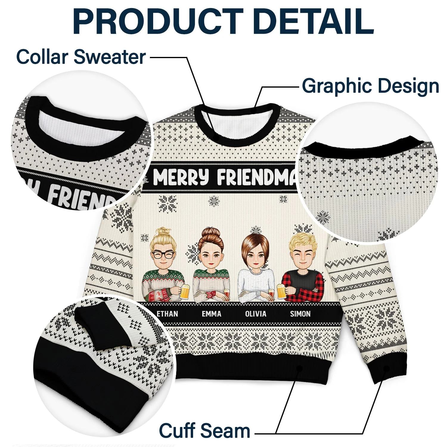Christmas Cartoon Drinking Bestie Merry Friendmas - Gift For Bestie - Personalized Unisex Ugly Sweater - Image 6