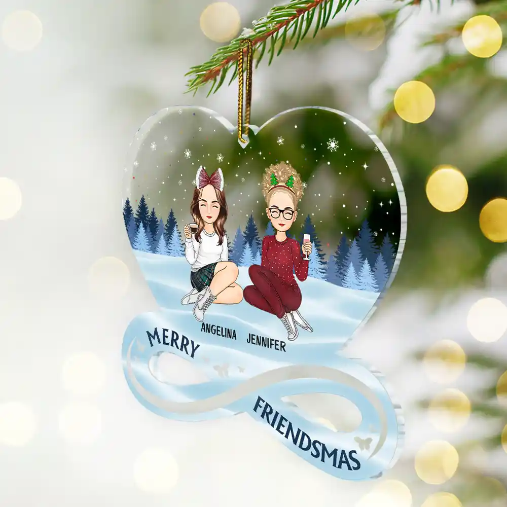 Christmas Cartoon Merry Friendsmas - Personalized Custom Shaped Acrylic Ornament - Image 2