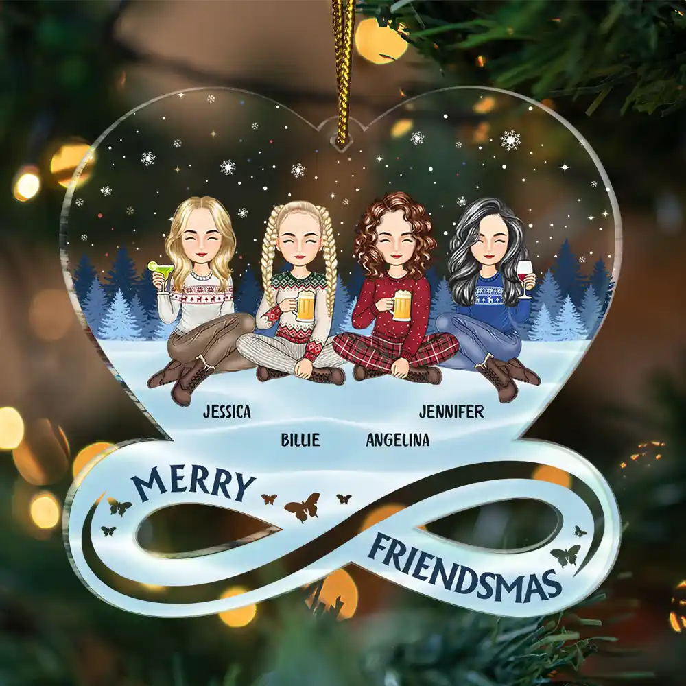 Christmas Cartoon Merry Friendsmas - Personalized Custom Shaped Acrylic Ornament - Image 3