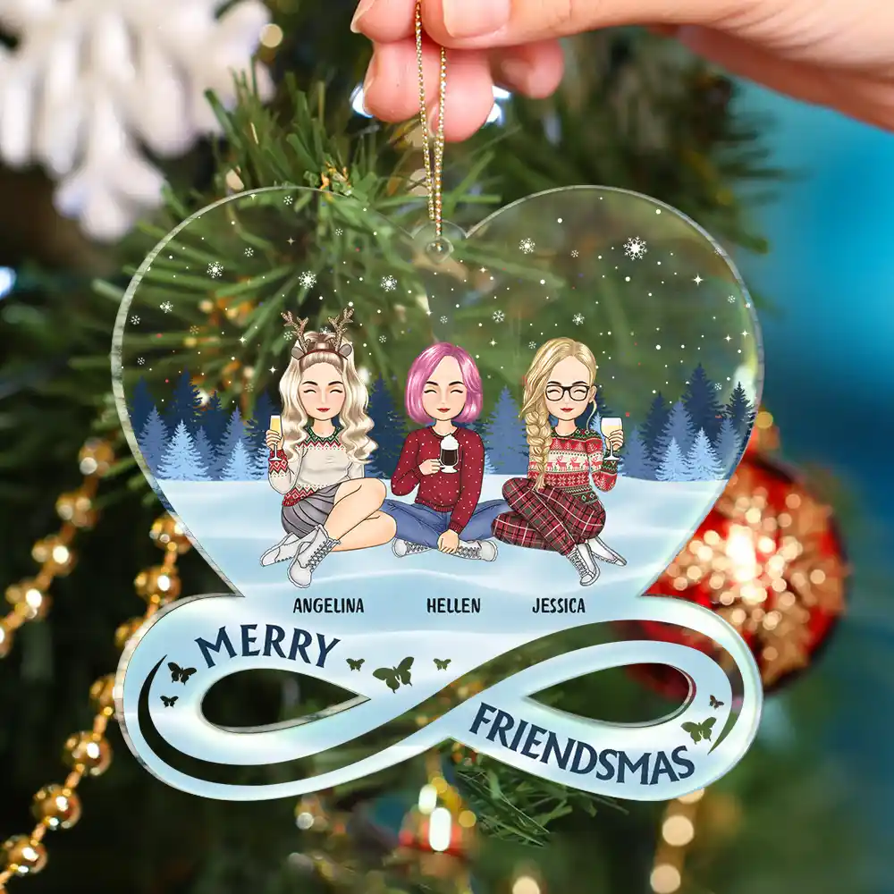 Christmas Cartoon Merry Friendsmas - Personalized Custom Shaped Acrylic Ornament - Image 4