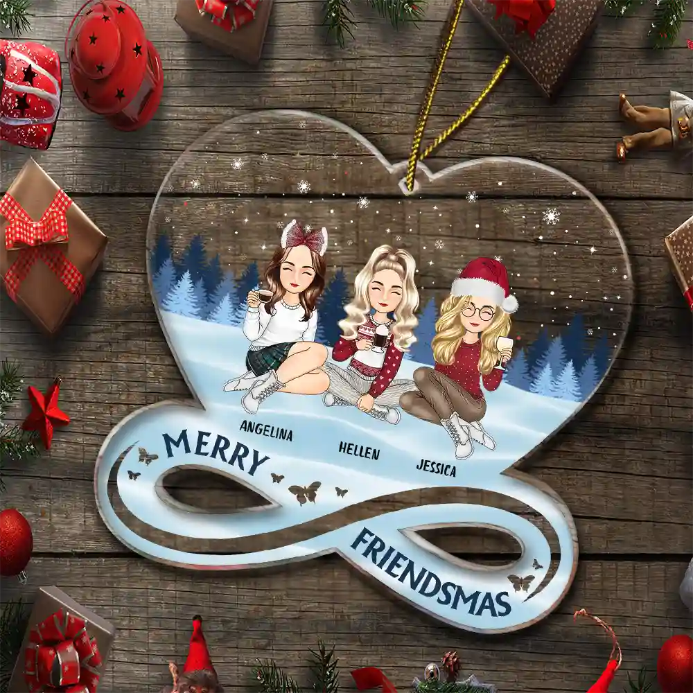 Christmas Cartoon Merry Friendsmas - Personalized Custom Shaped Acrylic Ornament - Image 5