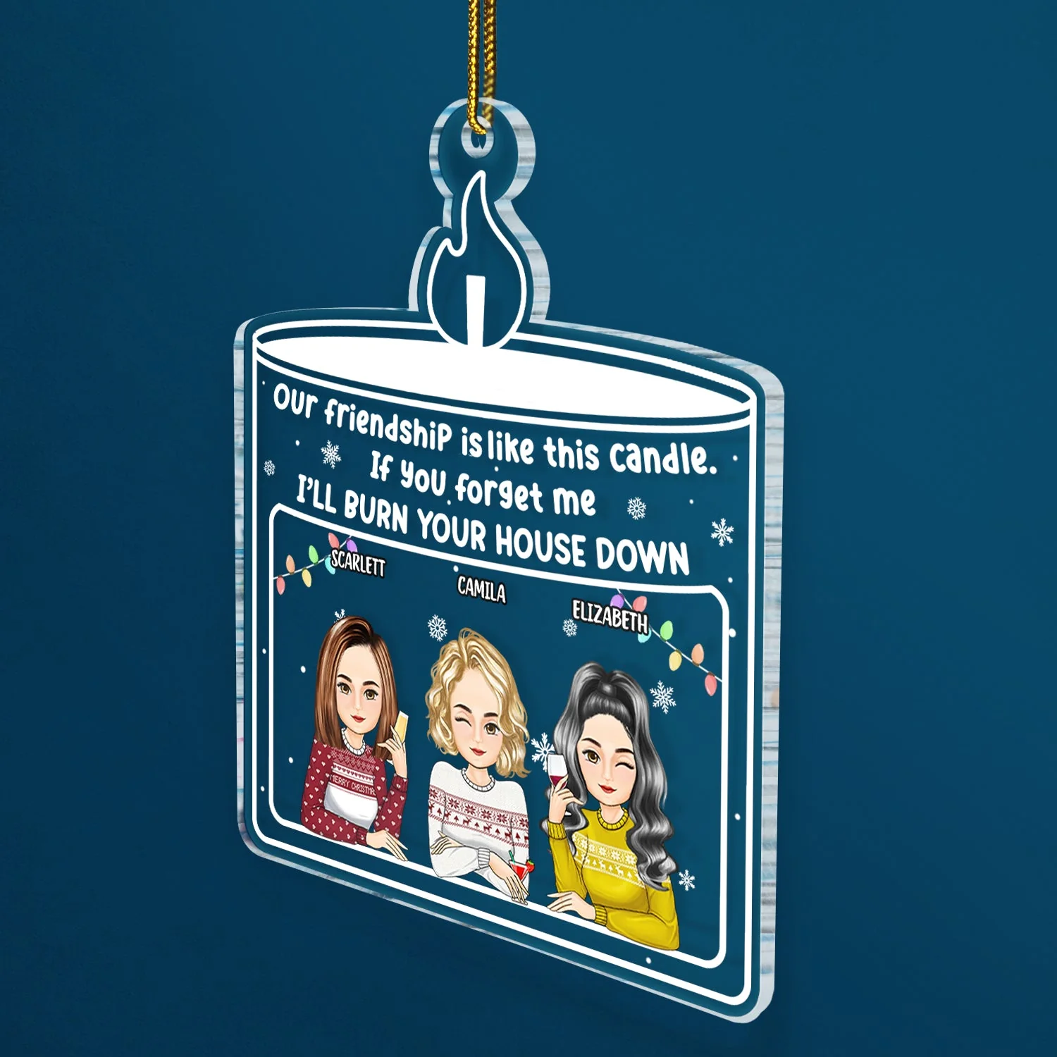 Christmas Cartoon Our Friendship Is Like This Candle - Gift For Bestie - Personalized Custom Shaped Acrylic Ornament - Image 2