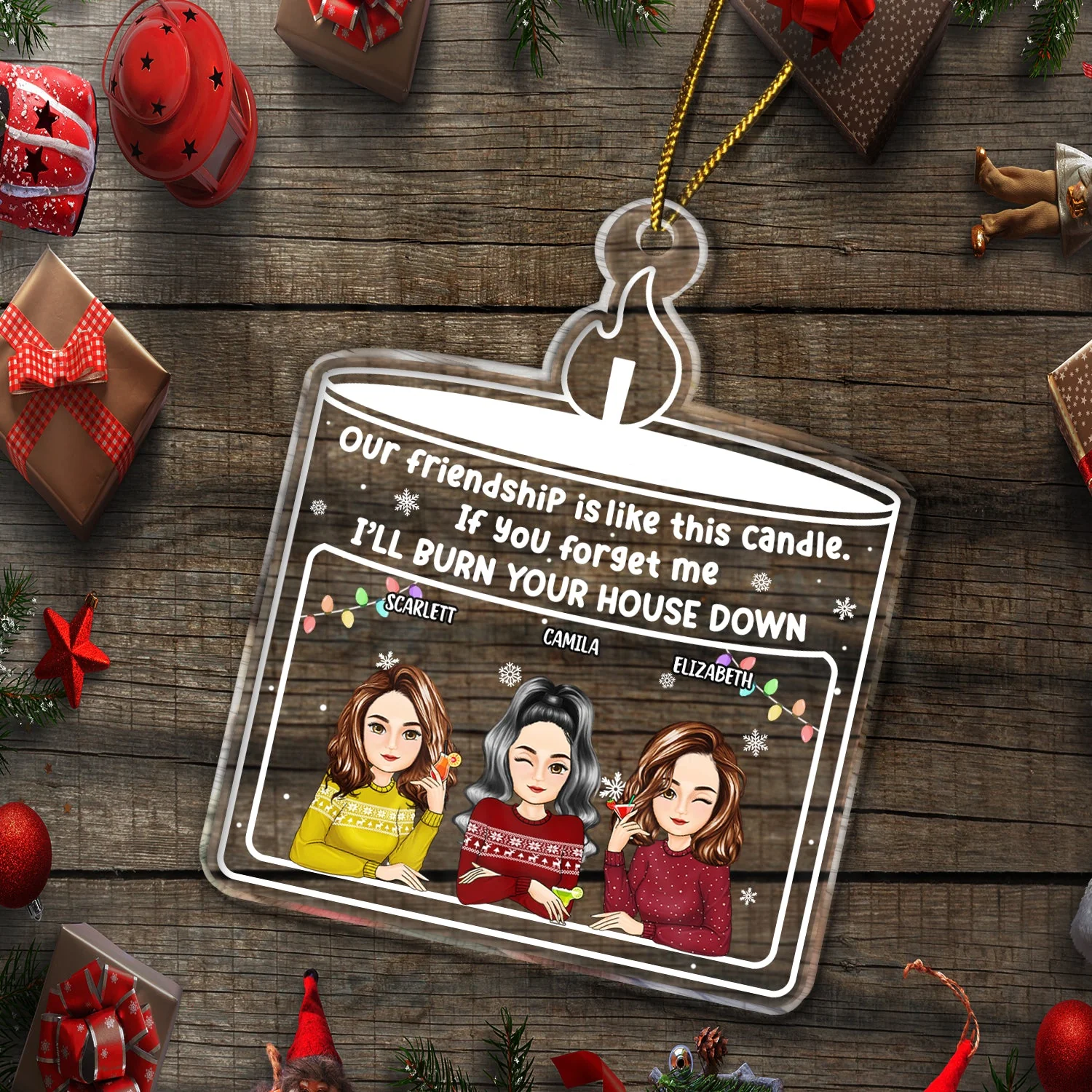 Christmas Cartoon Our Friendship Is Like This Candle - Gift For Bestie - Personalized Custom Shaped Acrylic Ornament - Image 5