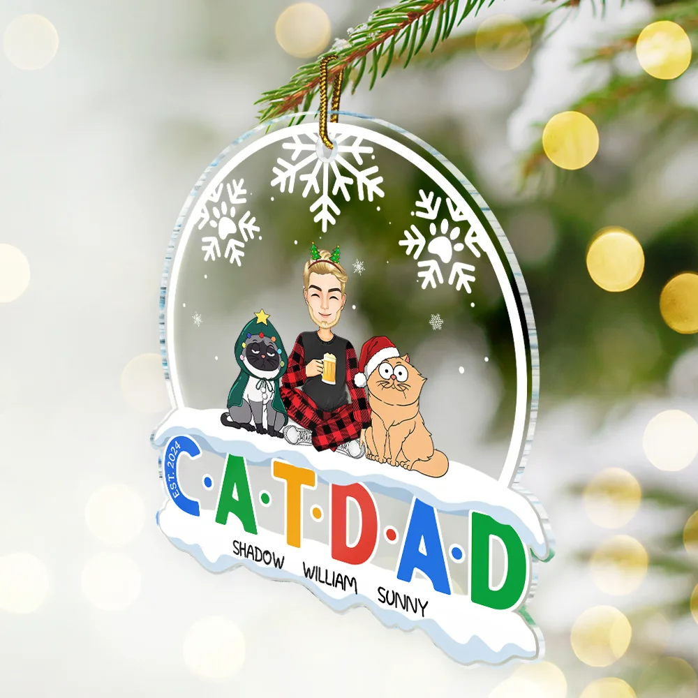 Christmas Cat Mom Cat Dad - Personalized Custom Shaped Acrylic Ornament - Image 2