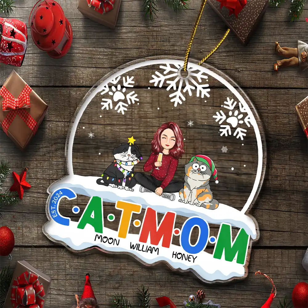 Christmas Cat Mom Cat Dad - Personalized Custom Shaped Acrylic Ornament - Image 5