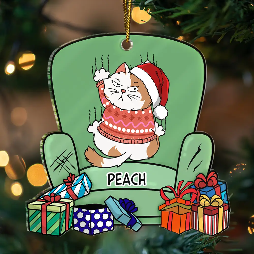 Christmas Cat Scratching Sofa - Personalized Custom Shaped Acrylic Ornament - Image 3