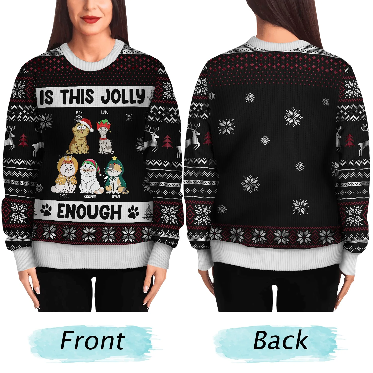 Christmas Cats Is This Jolly Enough - Gift For Cat Lovers - Personalized Unisex Ugly Sweater - Image 5