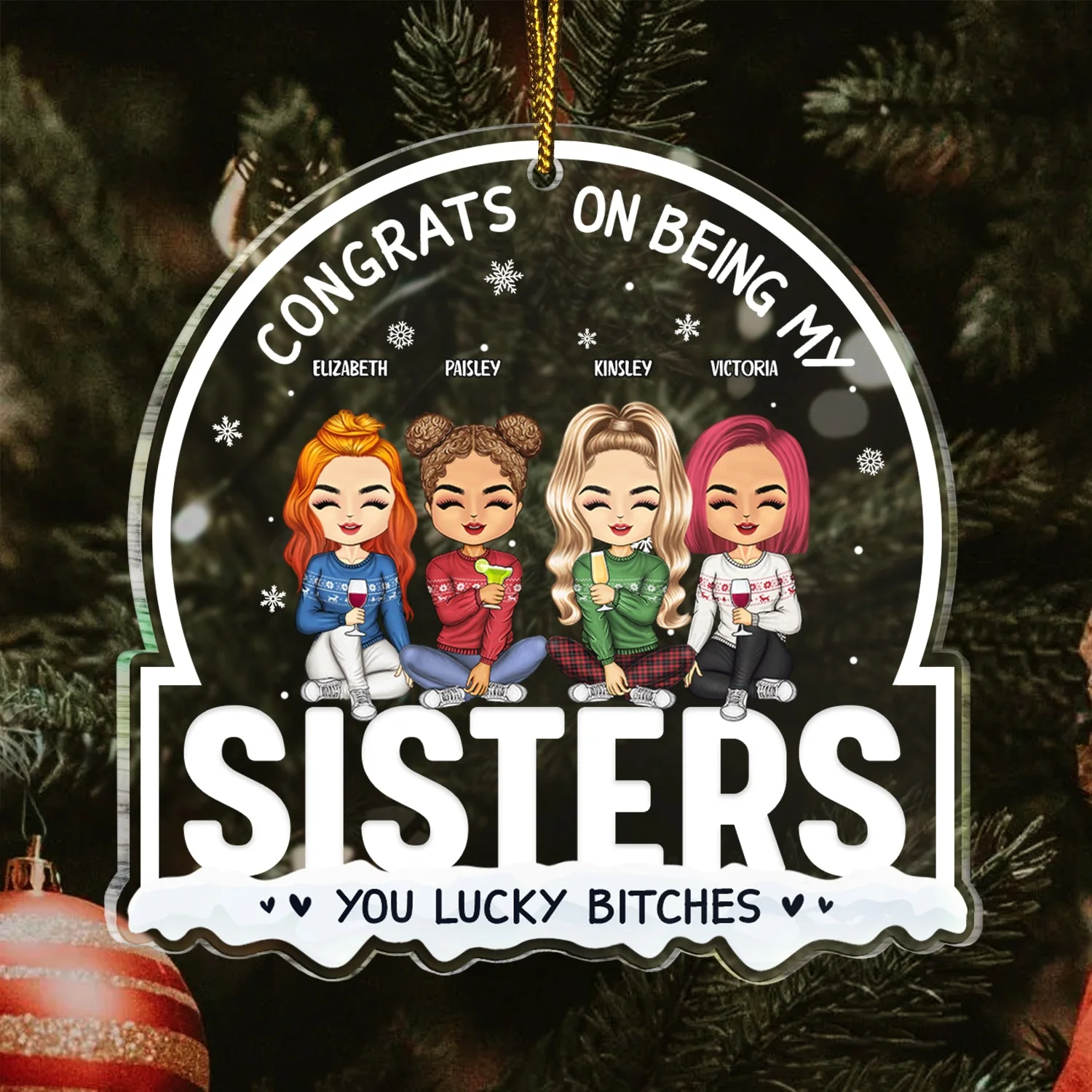 Christmas Chibi Congrats On Being My Sister Brother - Gift For Siblings - Personalized Custom Shaped Acrylic Ornament - Image 3