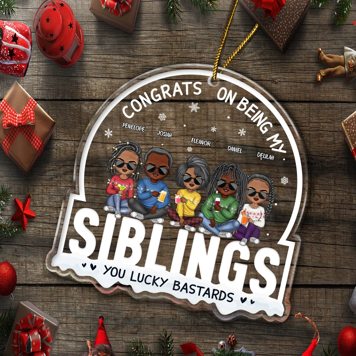 Christmas Chibi Congrats On Being My Sister Brother - Gift For Siblings - Personalized Custom Shaped Acrylic Ornament - Image 5