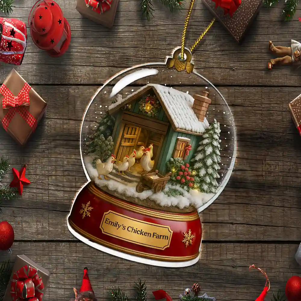 Christmas Chicken Farm Snowball - Personalized Custom Shaped Acrylic Ornament - Image 5