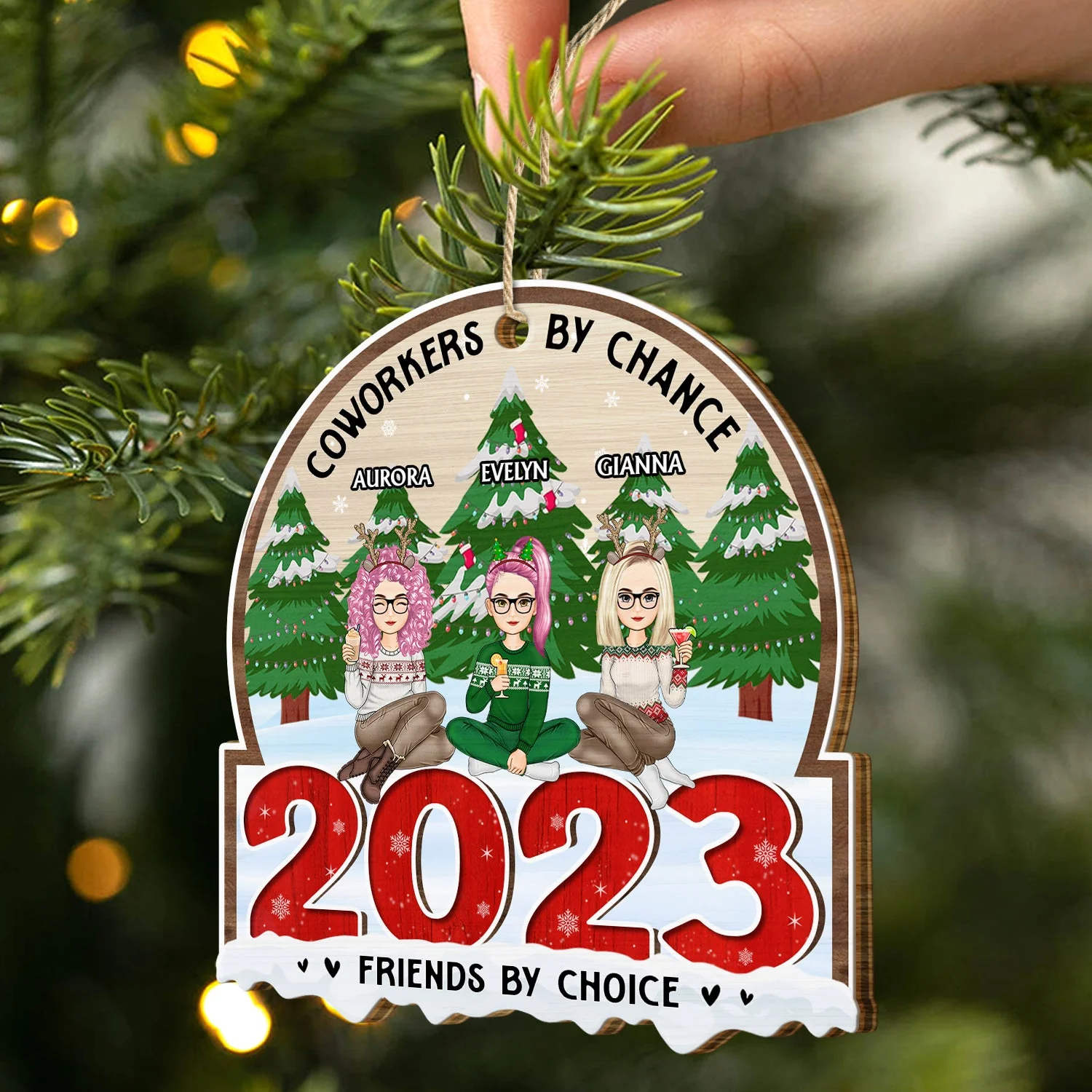 Christmas Colleagues 2023 Coworkers By Chance - Gift For Colleagues - Personalized Custom Shaped Wooden Ornament - Image 2