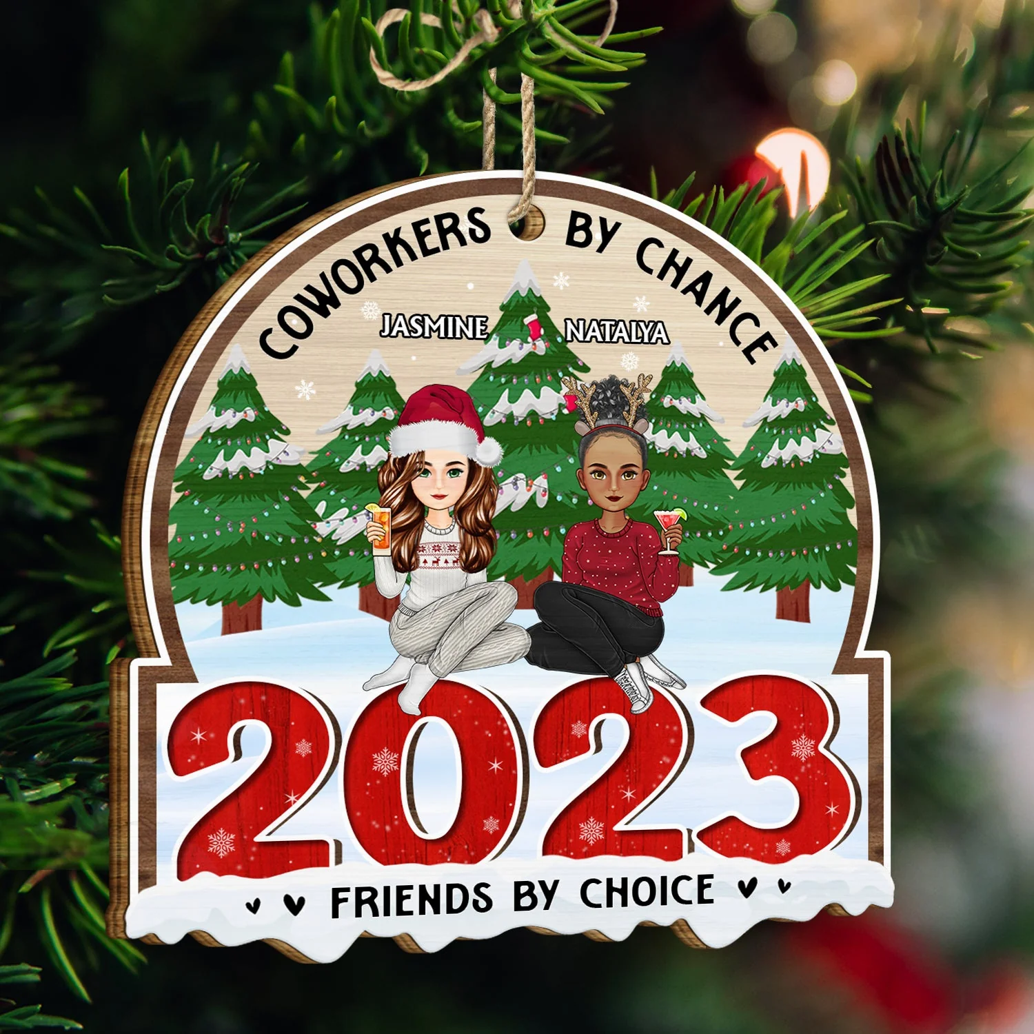 Christmas Colleagues 2023 Coworkers By Chance - Gift For Colleagues - Personalized Custom Shaped Wooden Ornament - Image 3