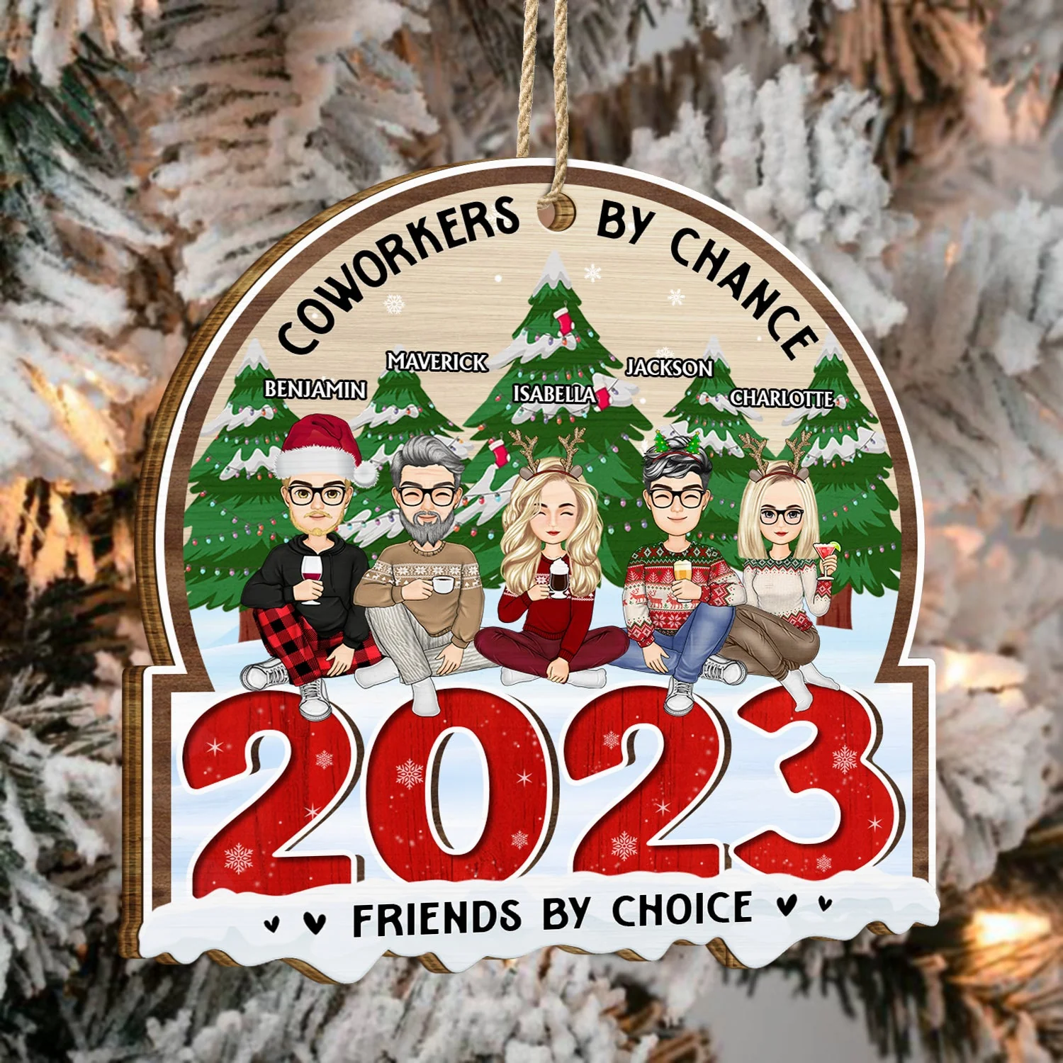 Christmas Colleagues 2023 Coworkers By Chance - Gift For Colleagues - Personalized Custom Shaped Wooden Ornament - Image 4