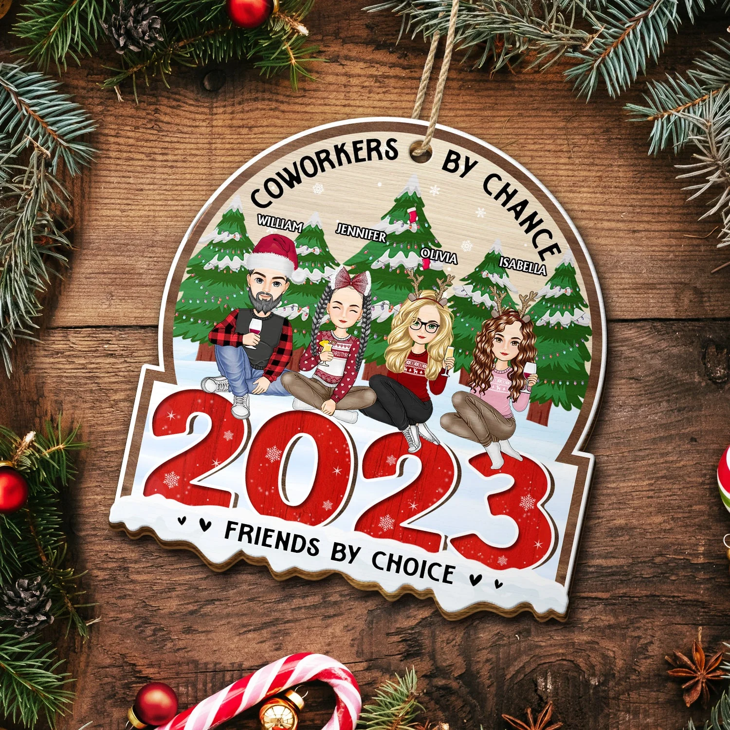 Christmas Colleagues 2023 Coworkers By Chance - Gift For Colleagues - Personalized Custom Shaped Wooden Ornament - Image 5