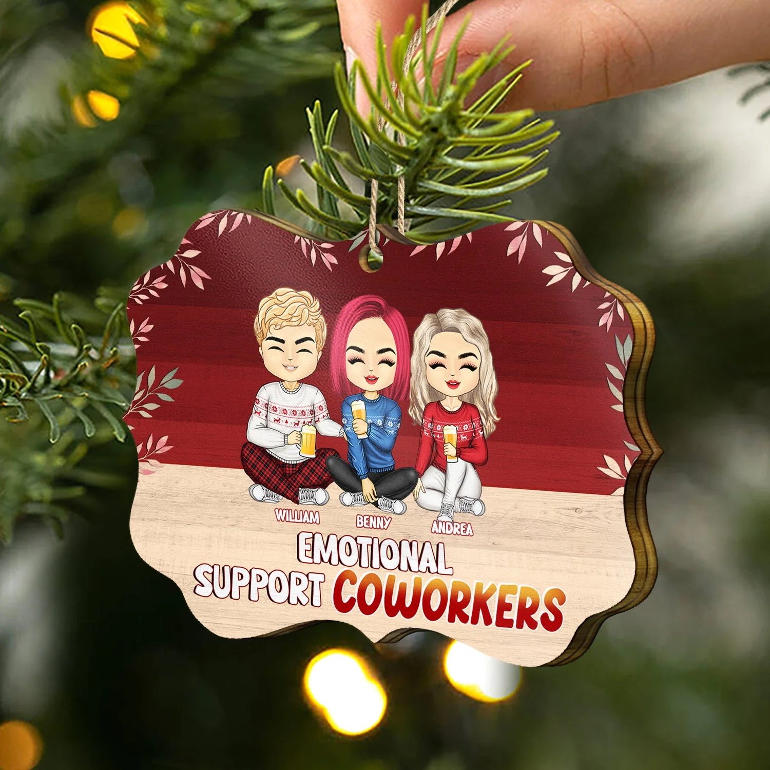 Christmas Colleagues Emotional Support Coworker - Gift For Coworker - Personalized Medallion Wooden Ornament - Image 2