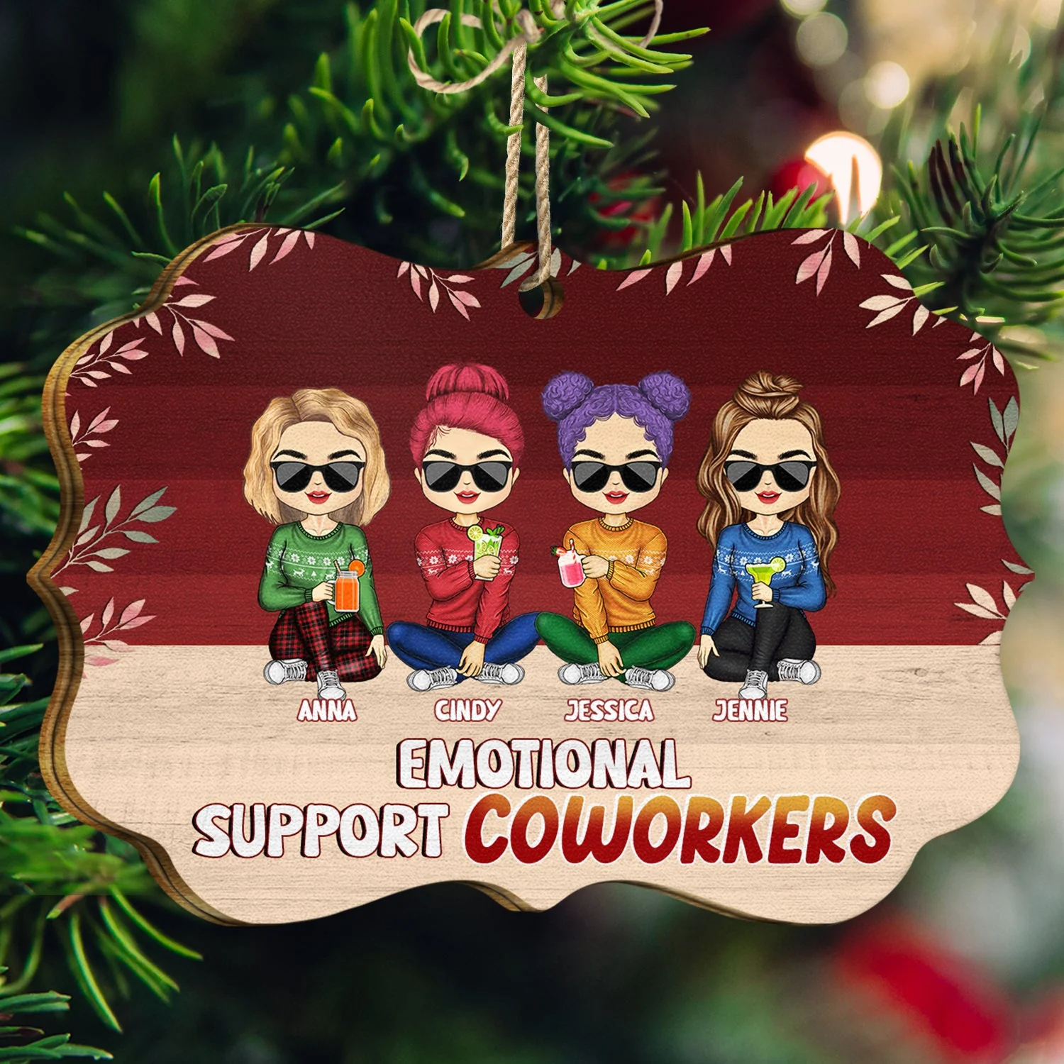 Christmas Colleagues Emotional Support Coworker - Gift For Coworker - Personalized Medallion Wooden Ornament - Image 3