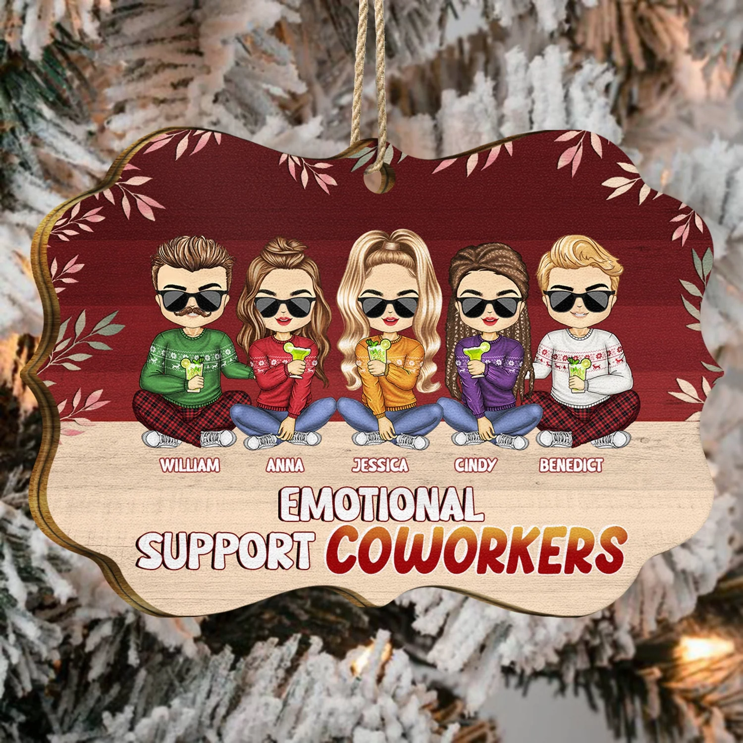 Christmas Colleagues Emotional Support Coworker - Gift For Coworker - Personalized Medallion Wooden Ornament - Image 4