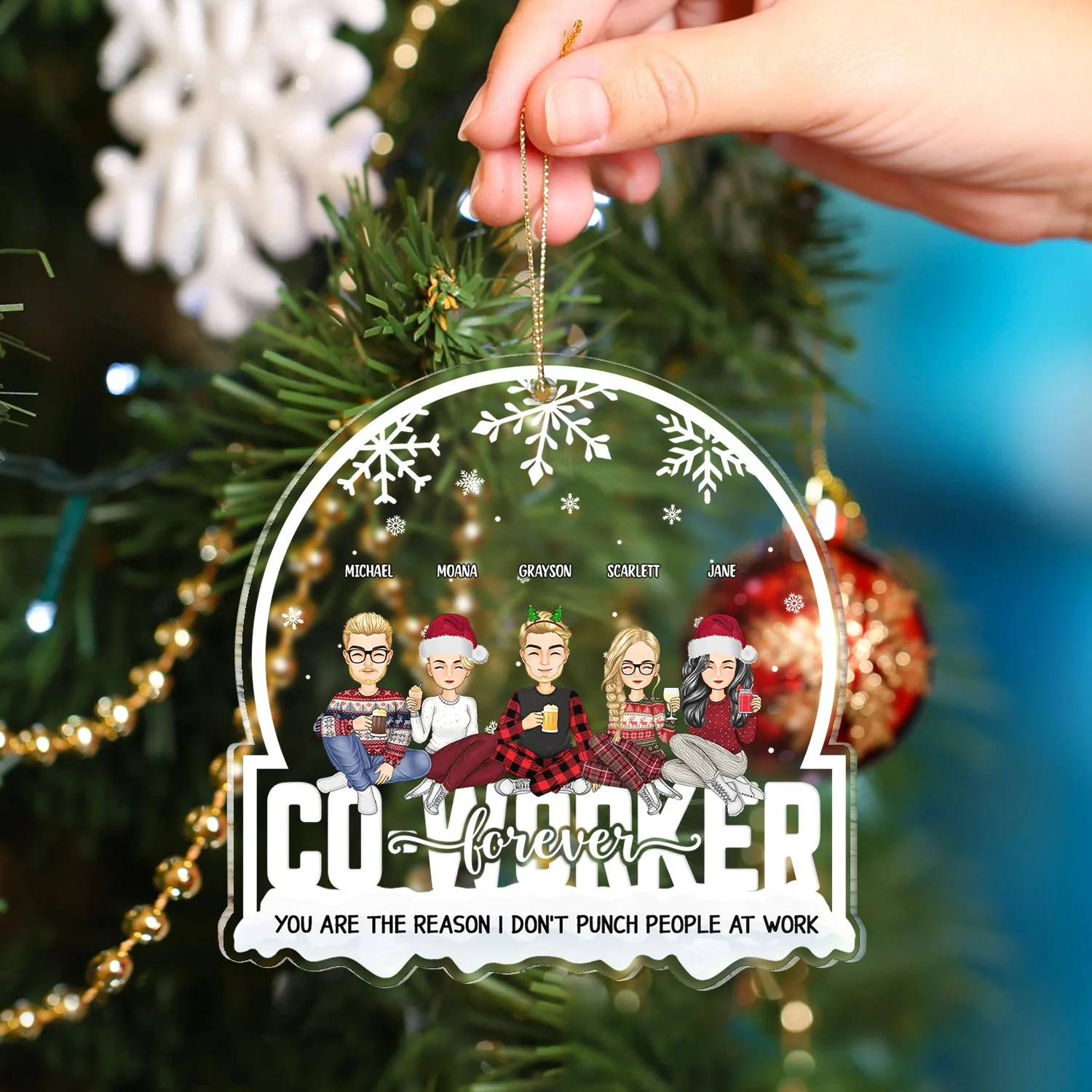 Christmas Colleagues You Are The Reason I Don't Punch People - Gift For Coworker, Colleagues, Besties - Personalized Custom Shaped Acrylic Ornament - Image 4