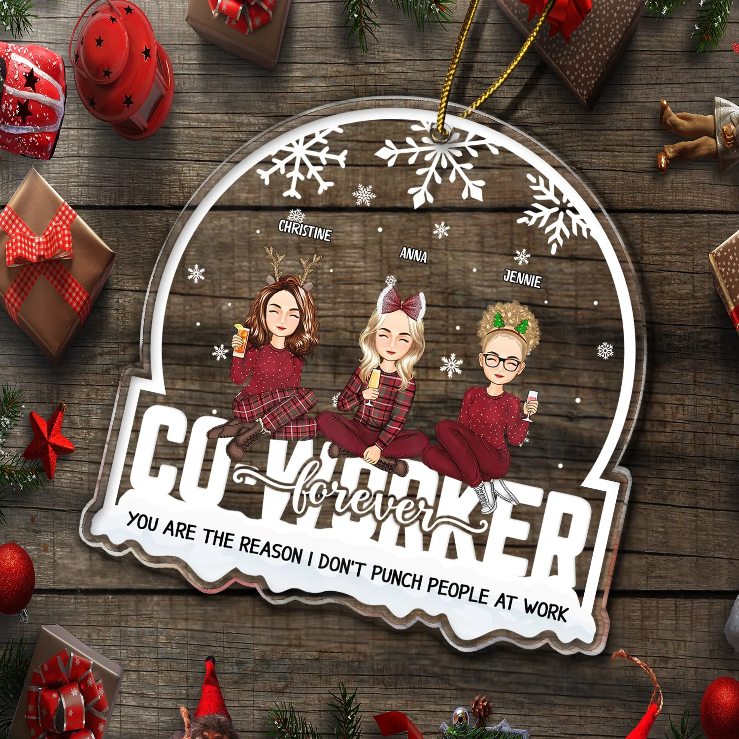Christmas Colleagues You Are The Reason I Don't Punch People - Gift For Coworker, Colleagues, Besties - Personalized Custom Shaped Acrylic Ornament - Image 5