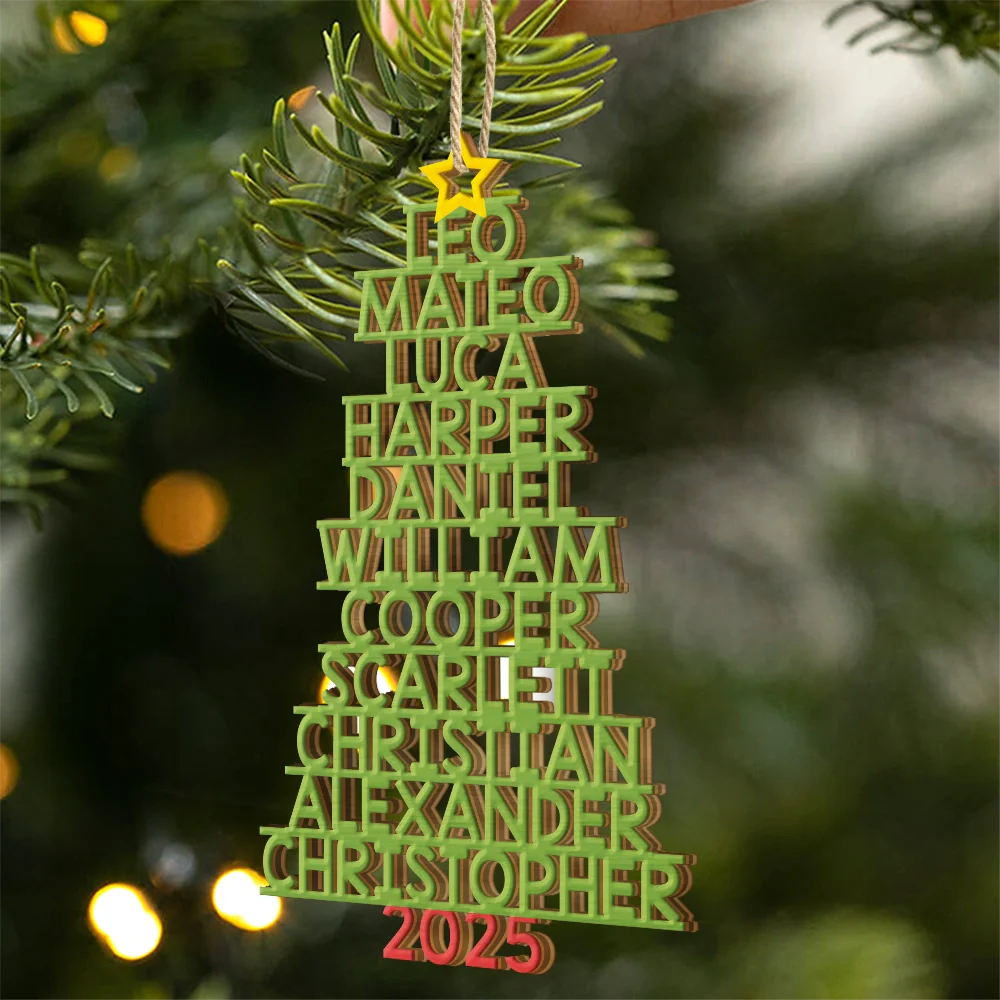 Christmas Color Tree Family Name Up To 17 Names - Personalized Custom Shaped Wooden Ornament - Image 2