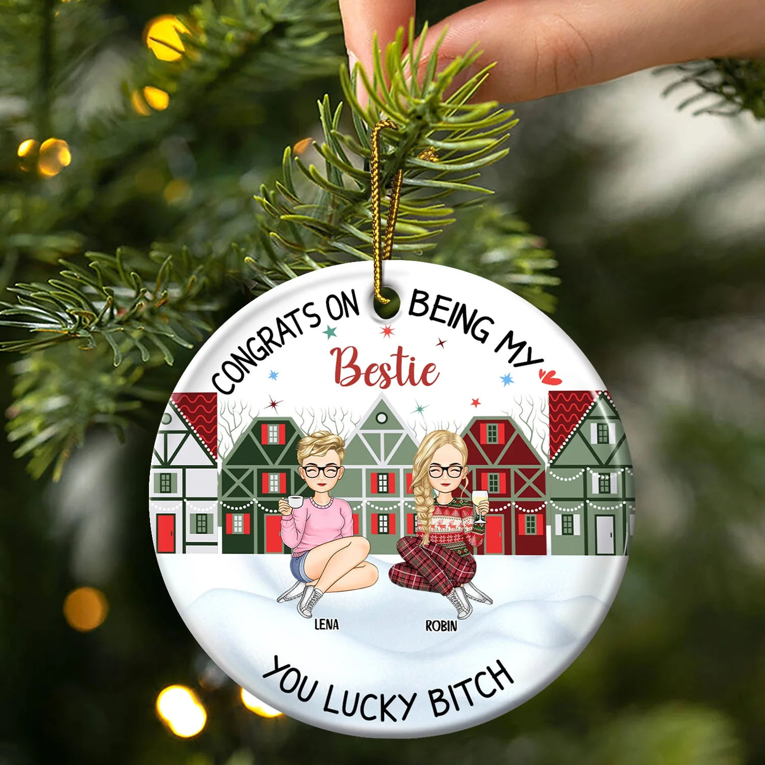 Christmas Congrats On Being My Bestie - Gift For Bestie - Personalized Circle Ceramic Ornament - Image 3