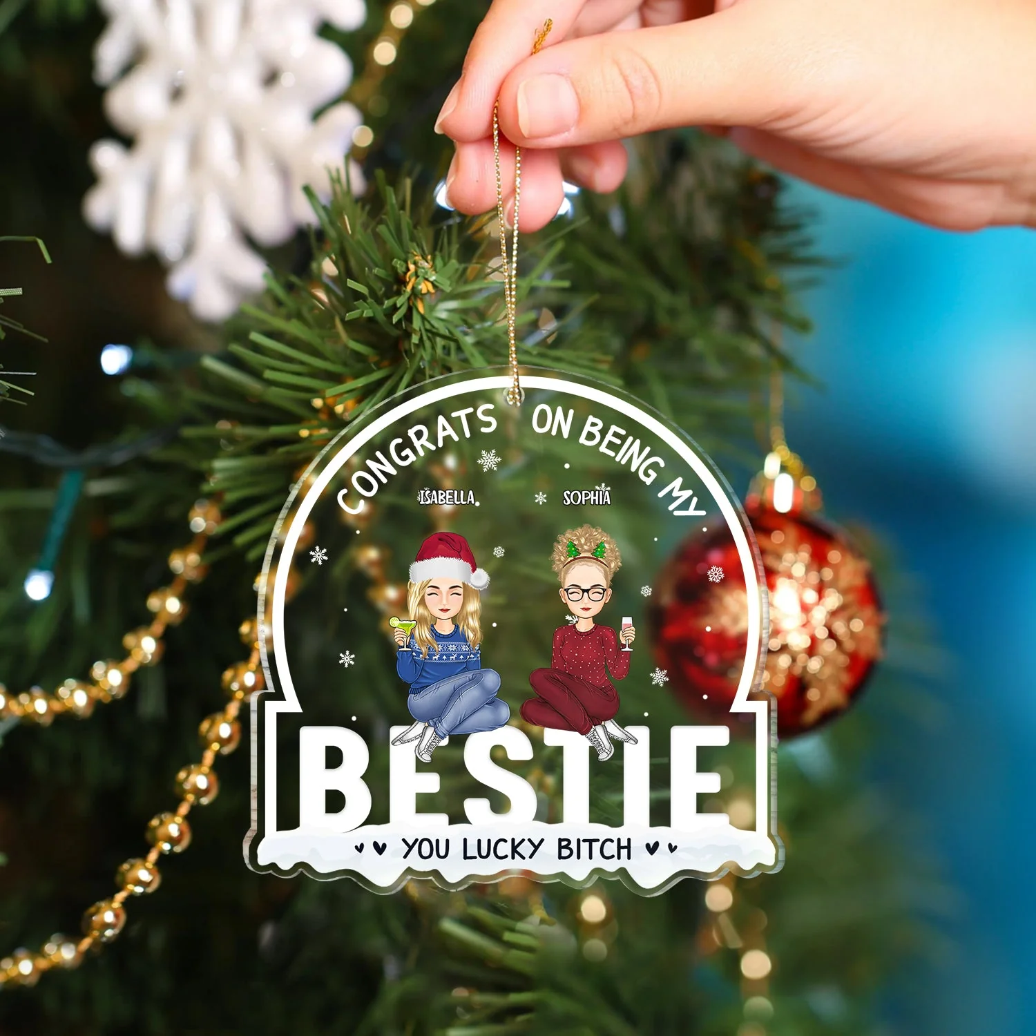 Christmas Congrats On Being My Bestie - Gift For Bestie - Personalized Custom Shaped Acrylic Ornament - Image 5