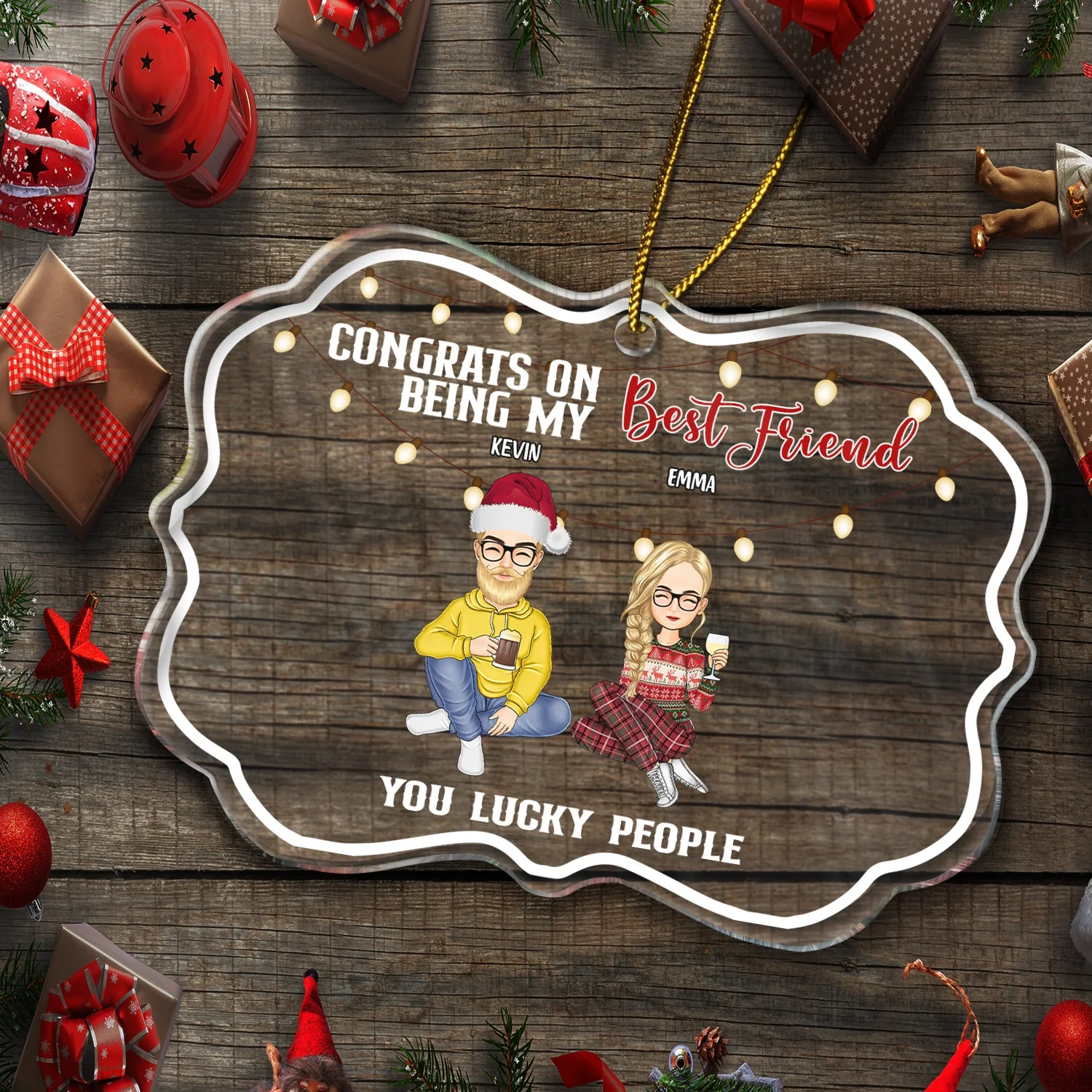 Christmas Congrats On Being My Bestie - Gift For Bestie - Personalized Medallion Acrylic Ornament - Image 5