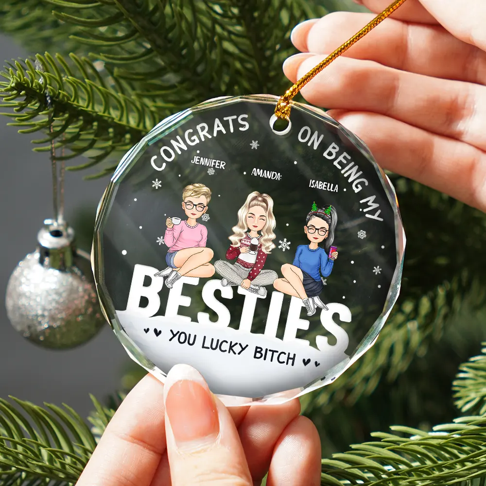 Christmas Congrats On Being My Bestie - Personalized Circle Glass Ornament - Image 2
