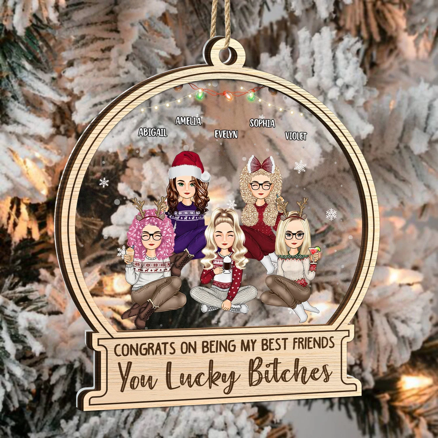 Christmas Congrats On Being My Bestie Sister Coworker - Gift For Bestie, Siblings - Personalized 2-Layered Mix Ornament - Image 3