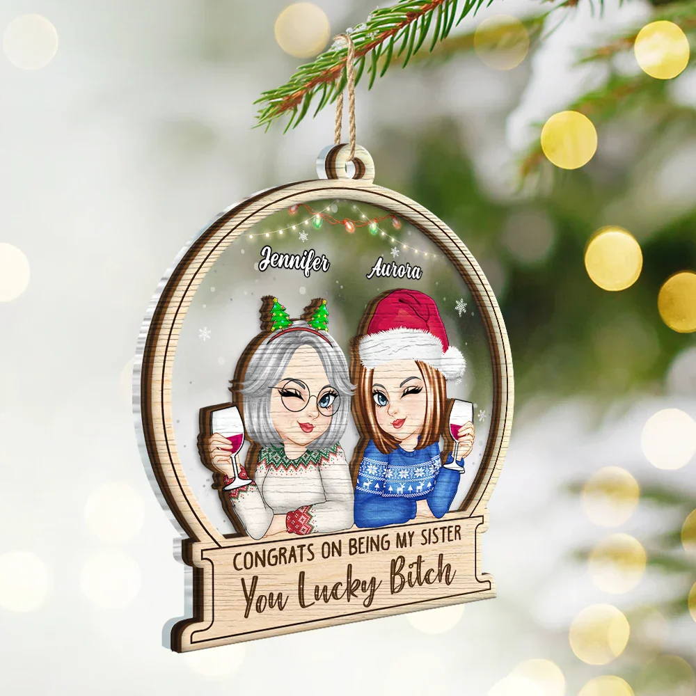 Christmas Congrats On Being My Bestie Sister - Personalized 2-Layered Mix Ornament - Image 2