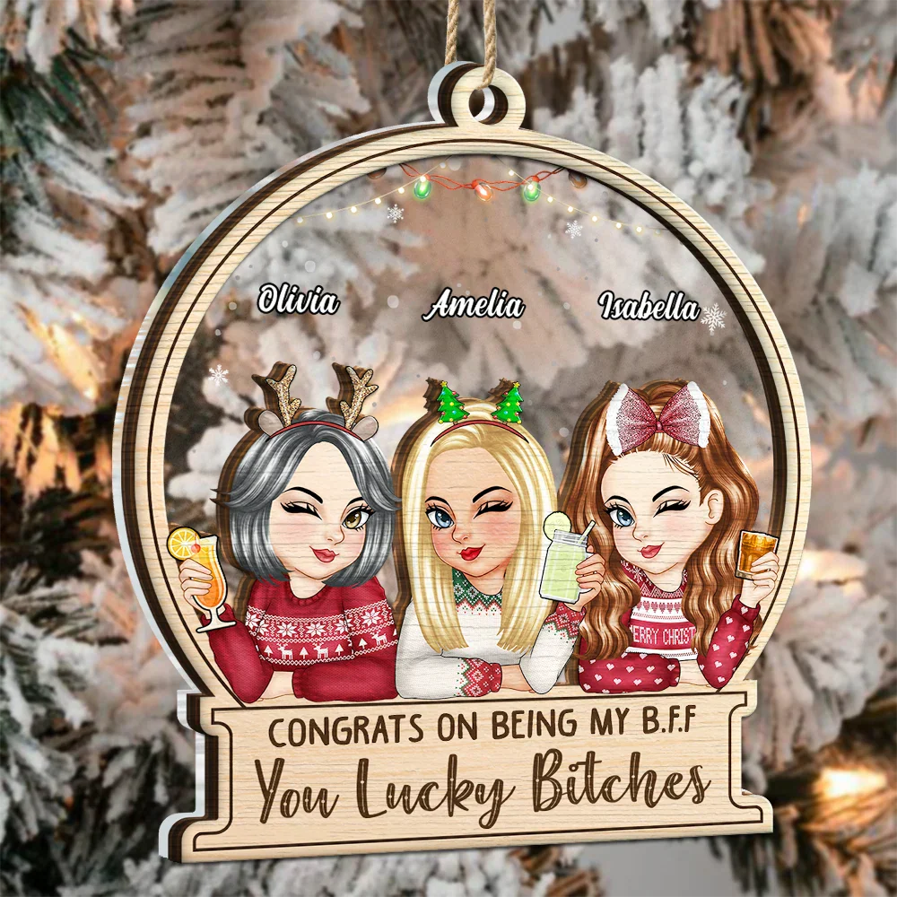 Christmas Congrats On Being My Bestie Sister - Personalized 2-Layered Mix Ornament - Image 3