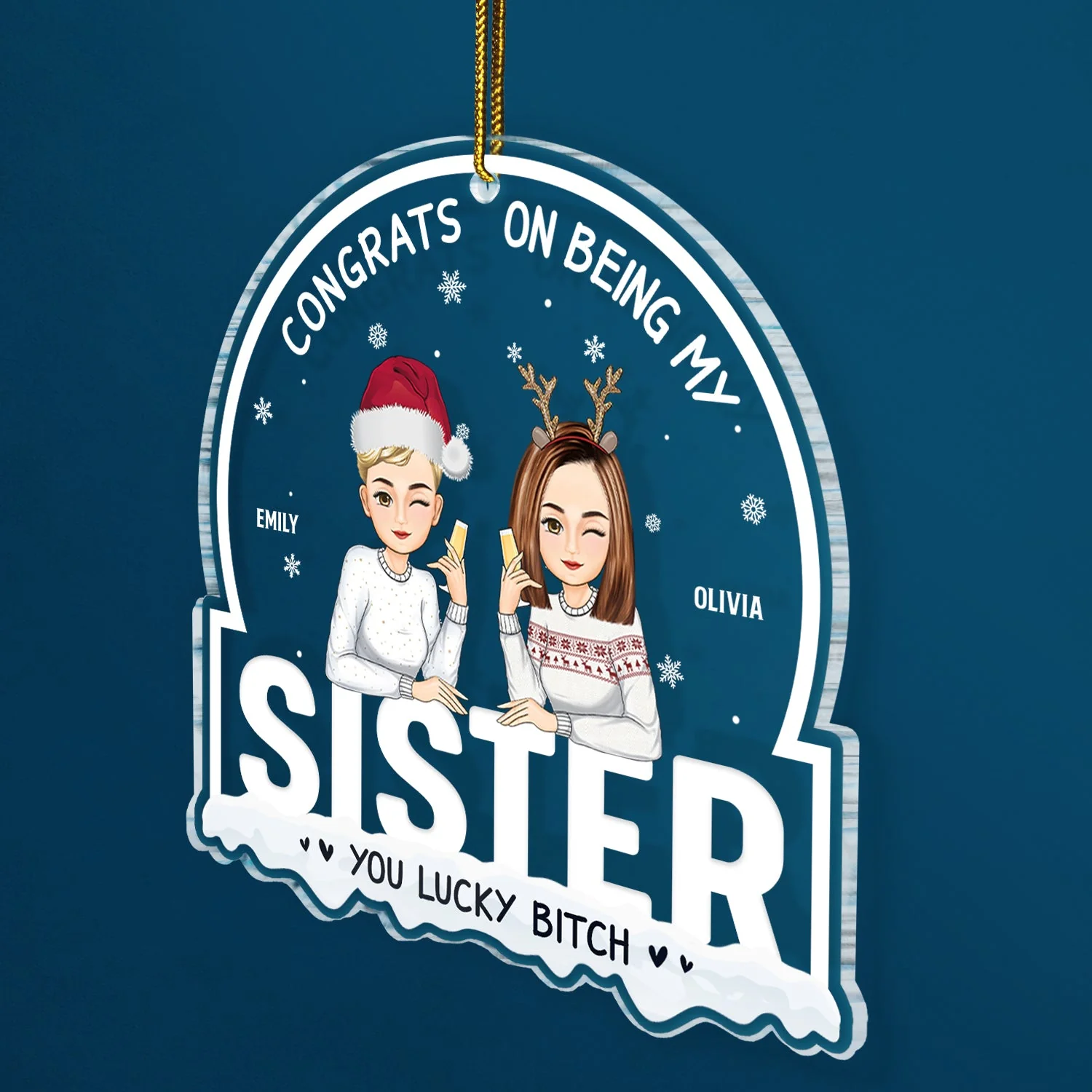 Christmas Congrats On Being My Besties Cartoon Drinking - Gift For Bestie - Personalized Custom Shaped Acrylic Ornament - Image 2