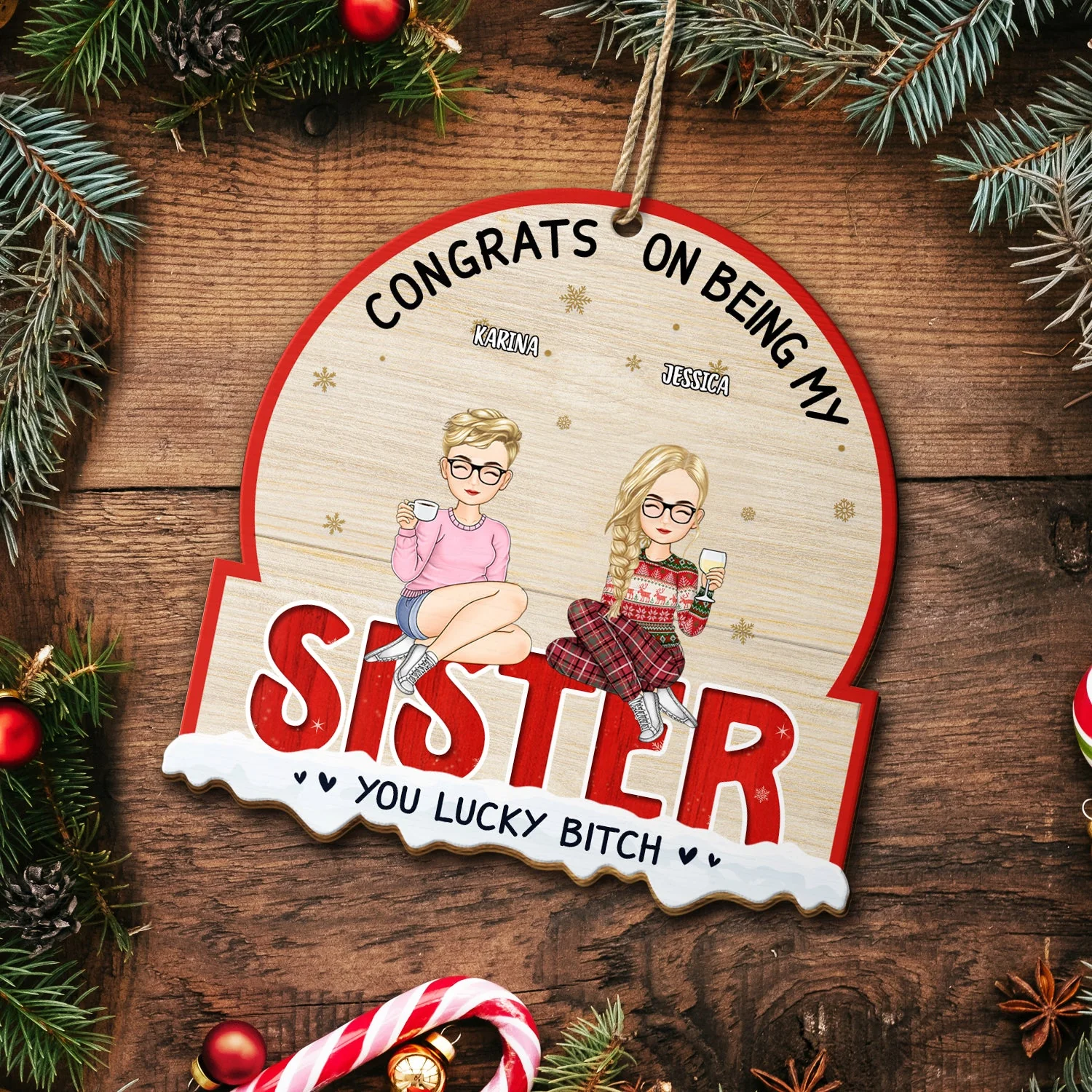 Christmas Congrats On Being My Besties - Gift For Bestie - Personalized Custom Shaped Wooden Ornament - Image 5