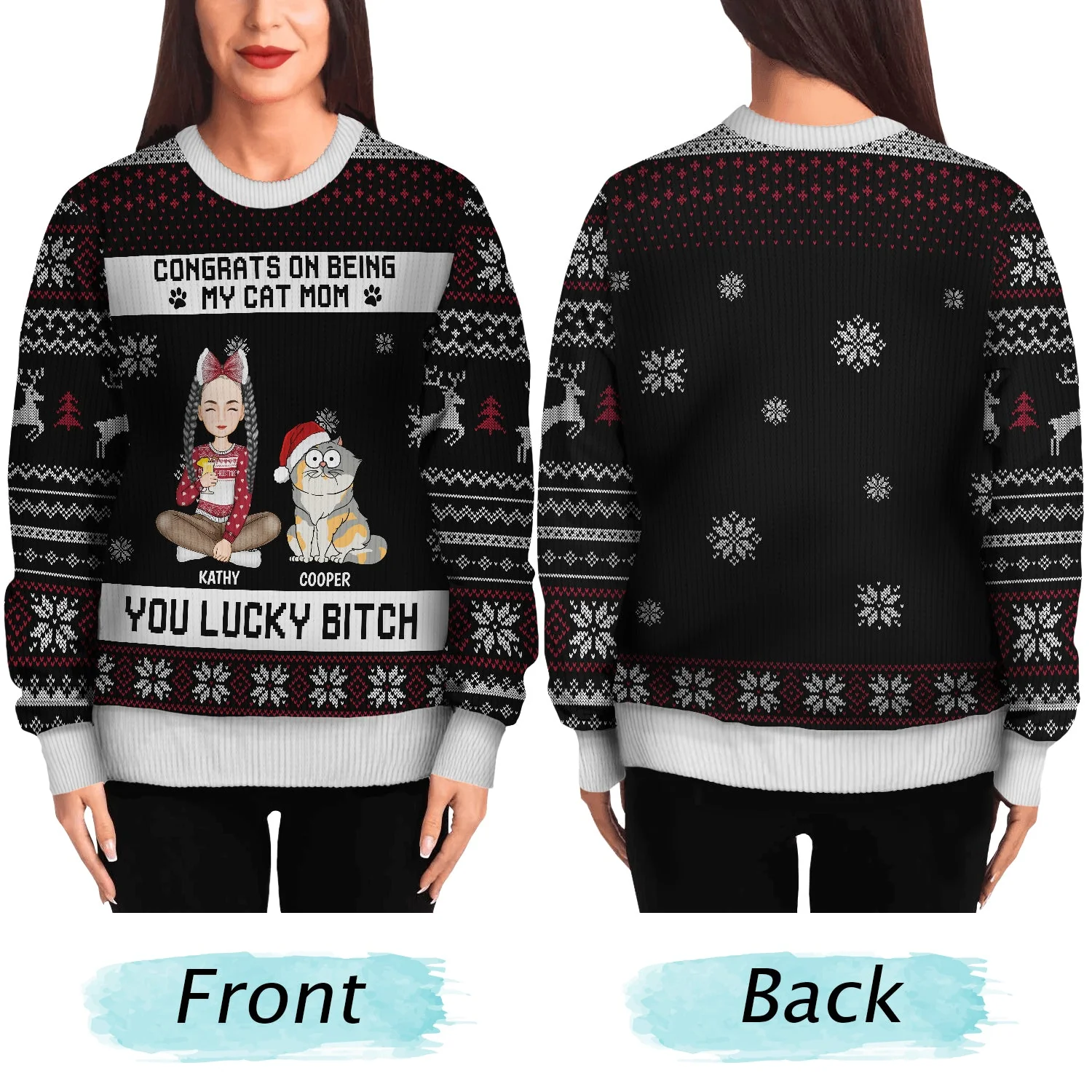 Christmas Congrats On Being My Cat Mom - Gift For Cat Lovers - Personalized Unisex Ugly Sweater - Image 5