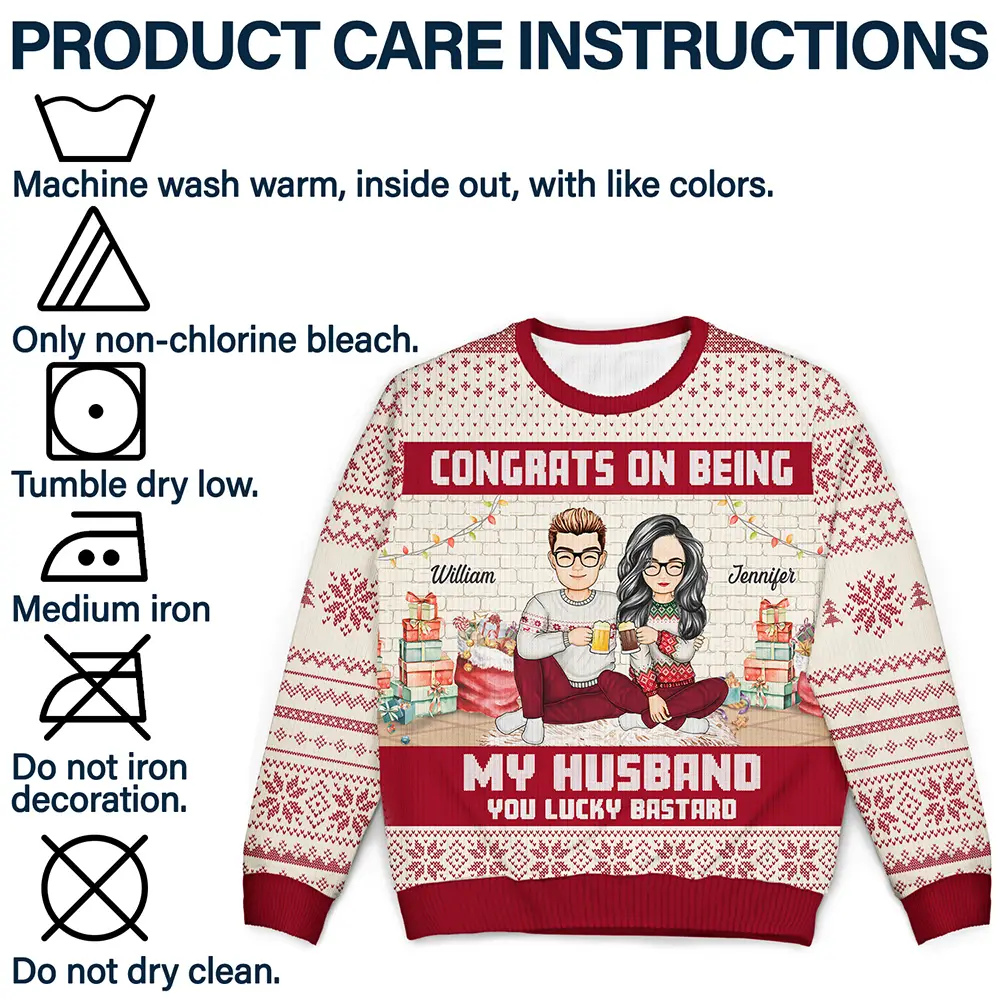 Christmas Congrats On Being My Husband - Personalized Unisex Ugly Sweater - Image 7