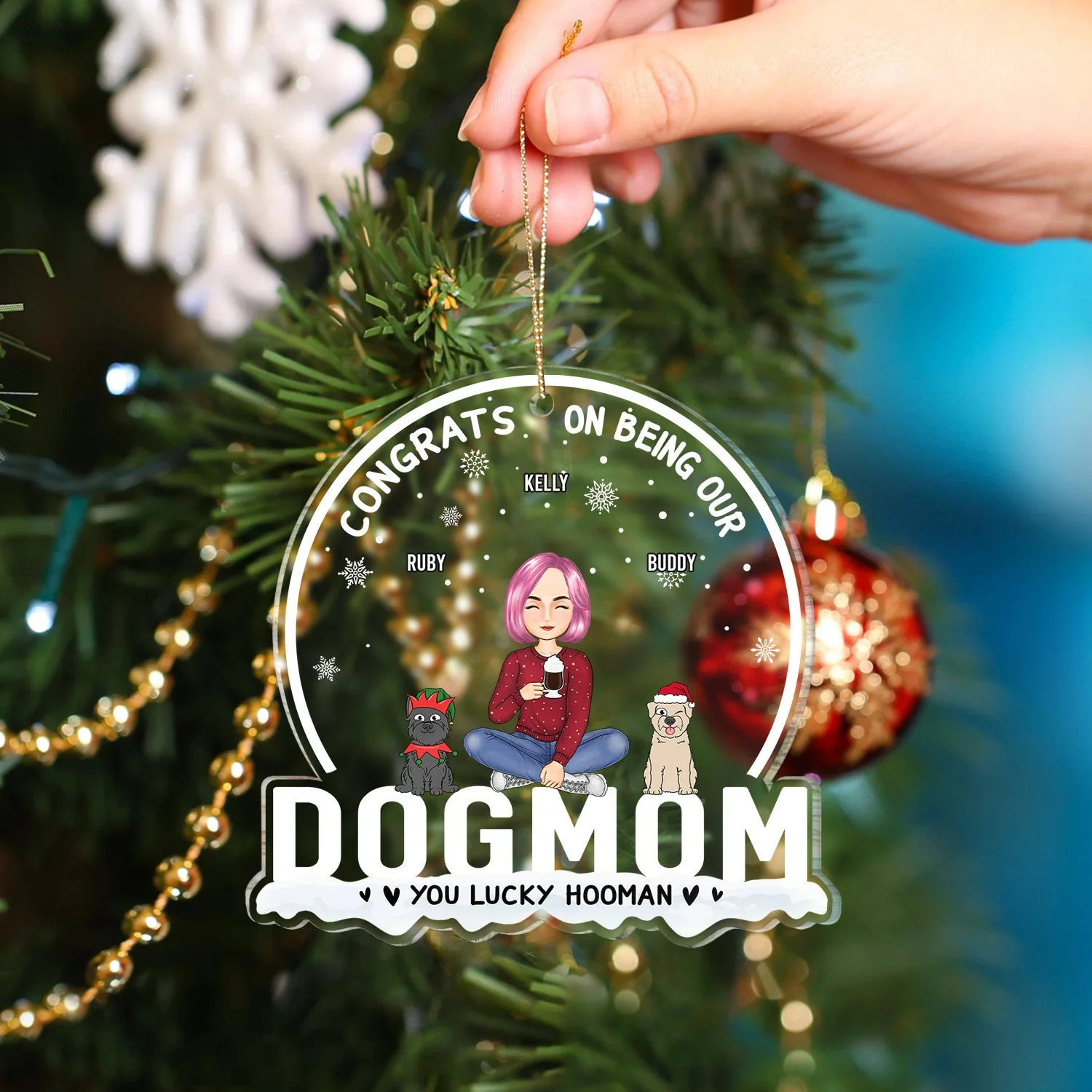 Christmas Congrats On Being Our Dog Mom Dog Dad - Gift For Dog Lovers - Personalized Custom Shaped Acrylic Ornament - Image 4