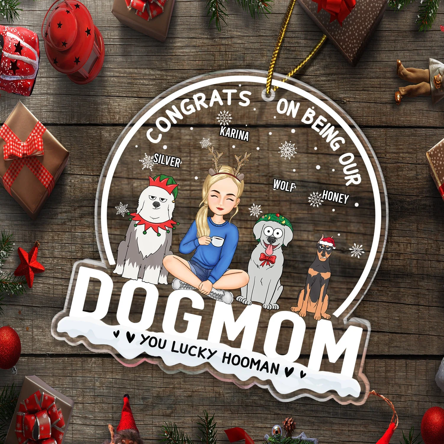 Christmas Congrats On Being Our Dog Mom Dog Dad - Gift For Dog Lovers - Personalized Custom Shaped Acrylic Ornament - Image 5