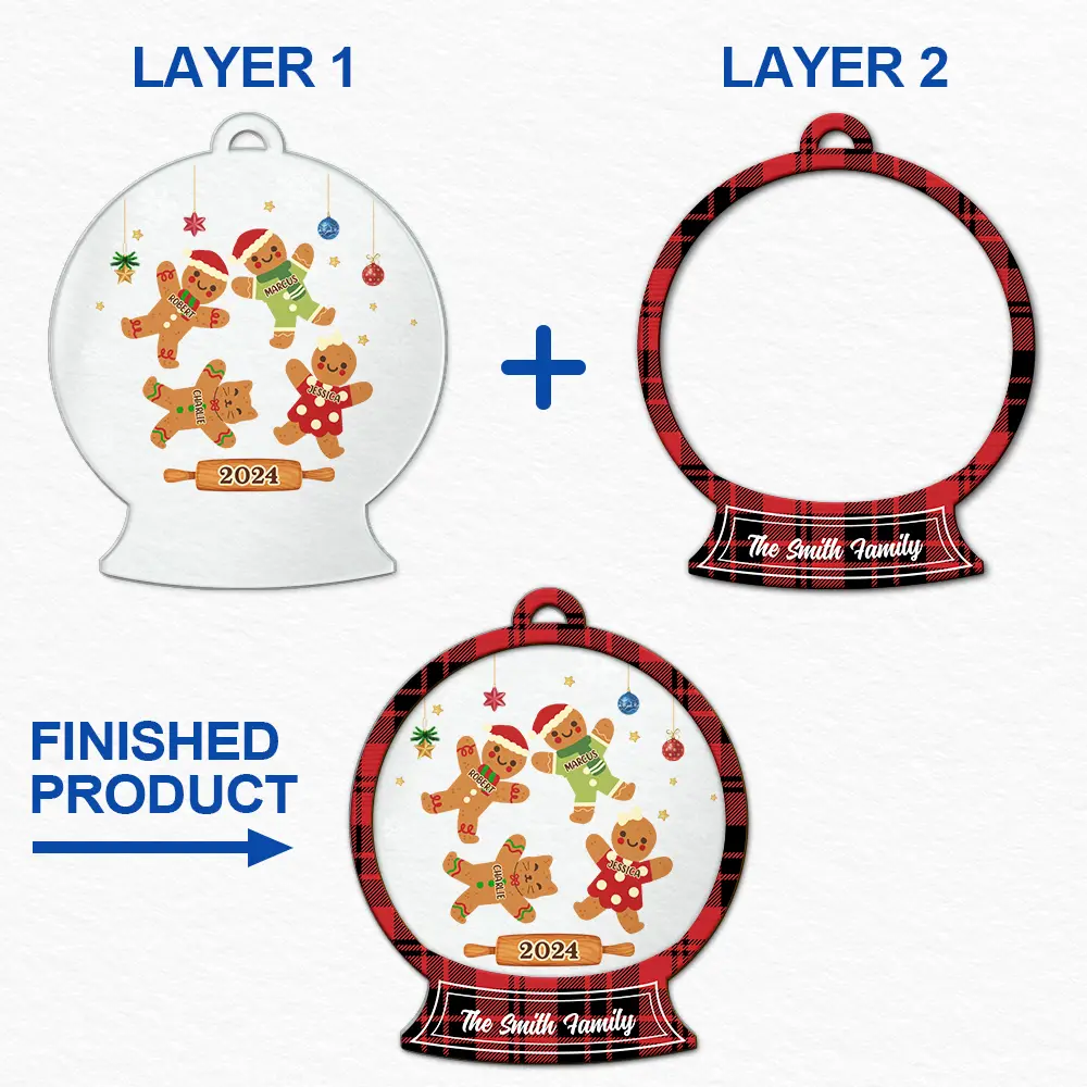 Christmas Cookies Gingerbread Family - Personalized 2-Layered Mix Ornament - Image 6
