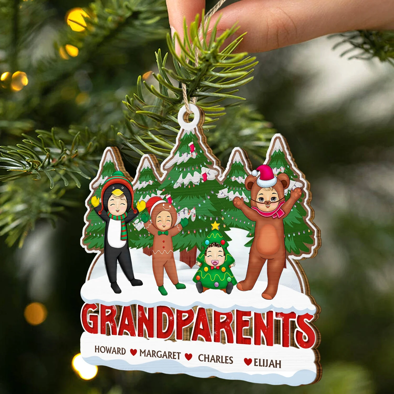 Christmas Cosplay Grandkids Nana Papa Mommy Dad - Loving Gift For Grandpa, Grandma, Grandparents - Personalized Wooden Cutout Ornament - Image 2
