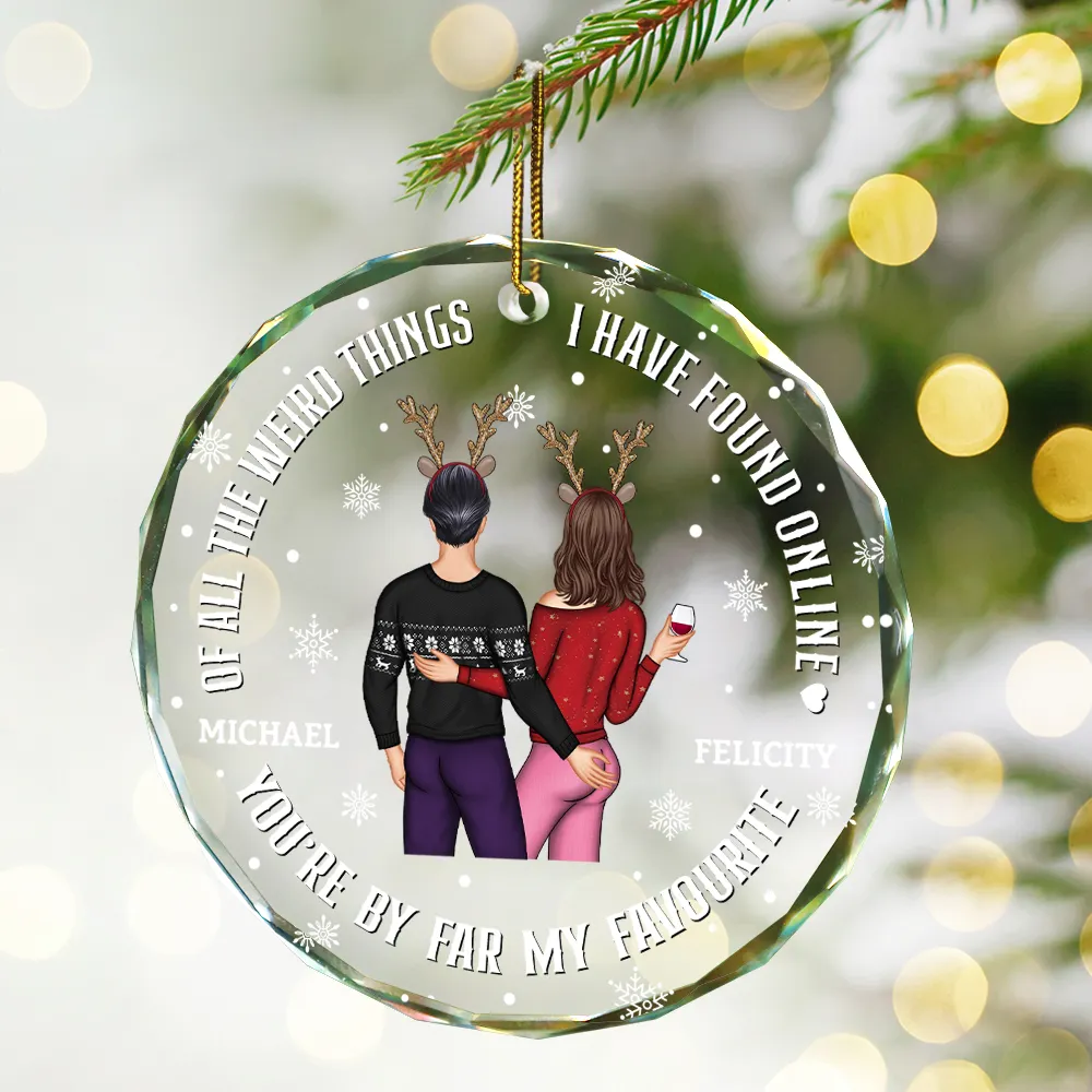 Christmas Couple Back Side You Are My Favorite By Far - Personalized Circle Glass Ornament - Image 2