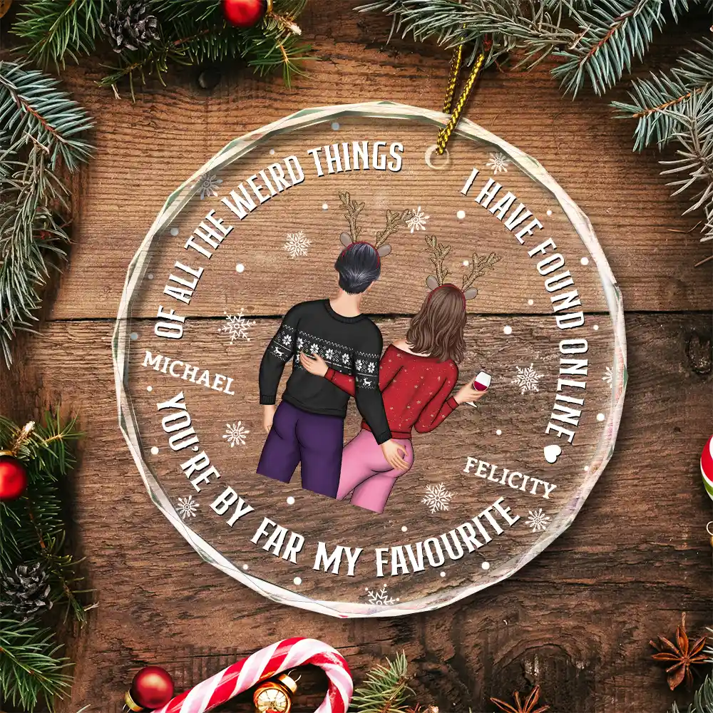 Christmas Couple Back Side You Are My Favorite By Far - Personalized Circle Glass Ornament - Image 5