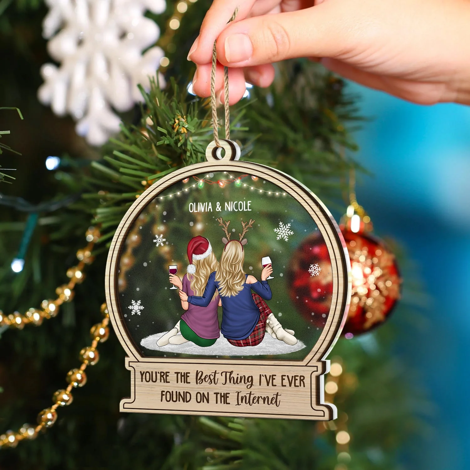 Christmas Couple Backside Couple Best Thing On The Internet - Gift For Couples - Personalized 2-Layered Mix Ornament - Image 4