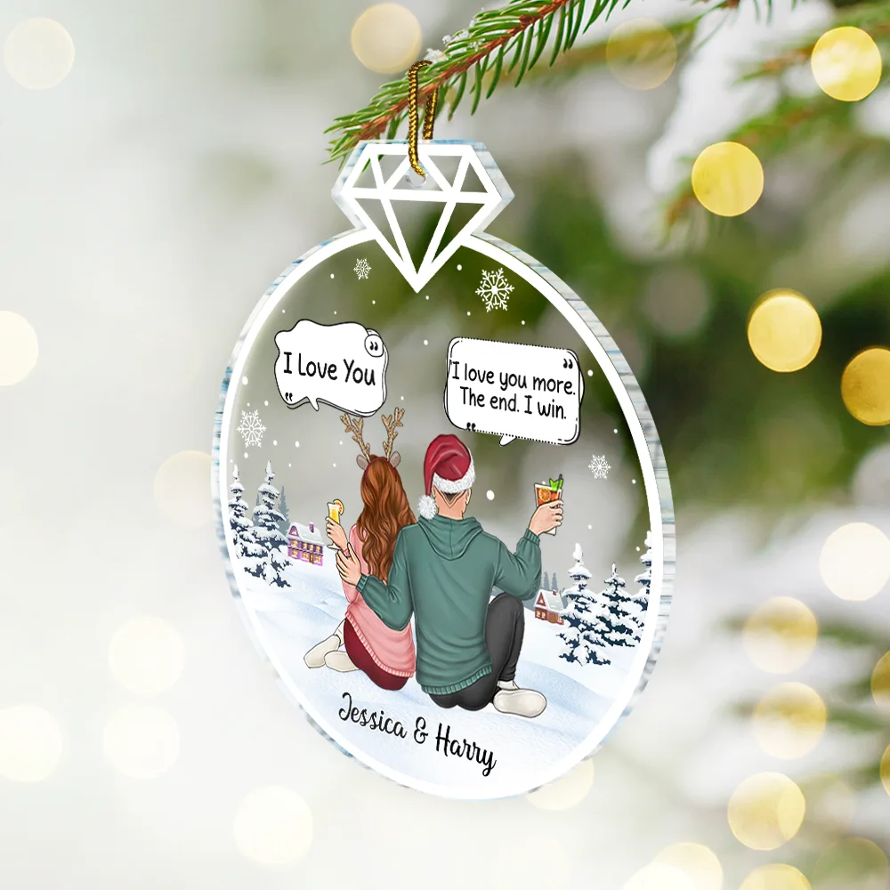 Christmas Couple Backside I Love You More - Personalized Custom Shaped Acrylic Ornament - Image 2