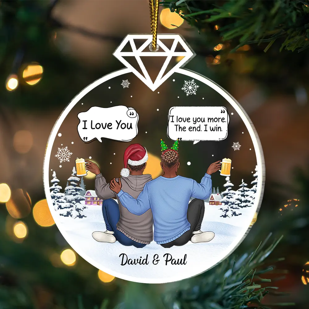 Christmas Couple Backside I Love You More - Personalized Custom Shaped Acrylic Ornament - Image 3