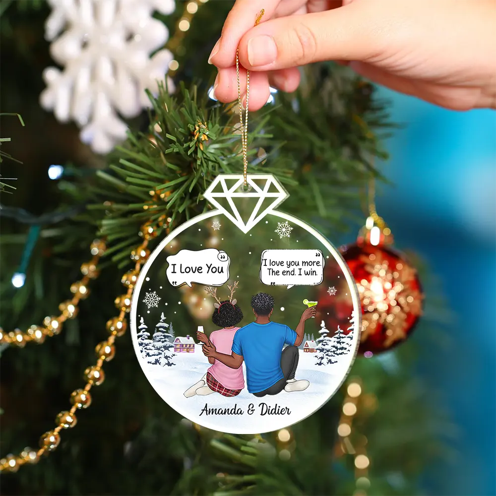 Christmas Couple Backside I Love You More - Personalized Custom Shaped Acrylic Ornament - Image 4