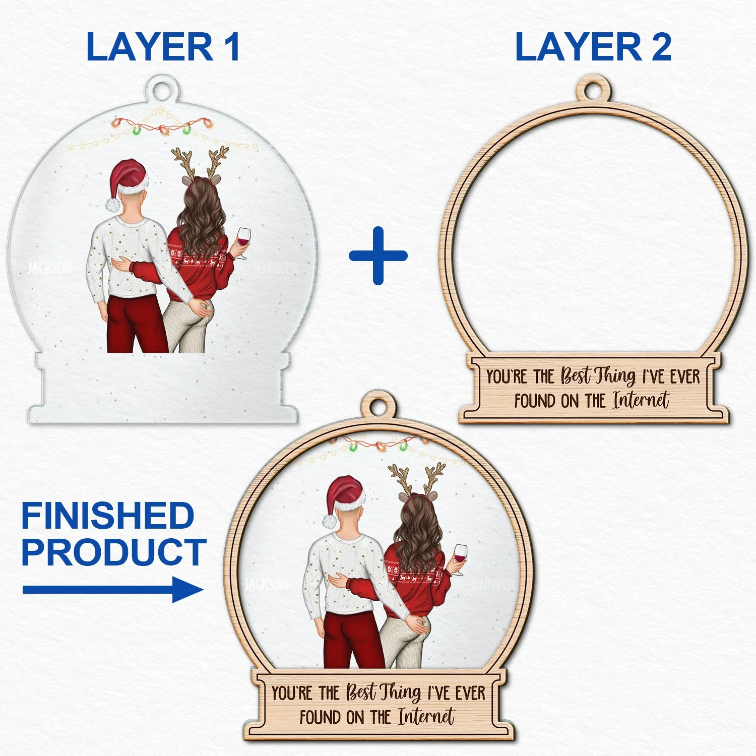 Christmas Couple Backside Touching Best Thing On The Internet - Gift For Couples - Personalized 2-Layered Mix Ornament - Image 6