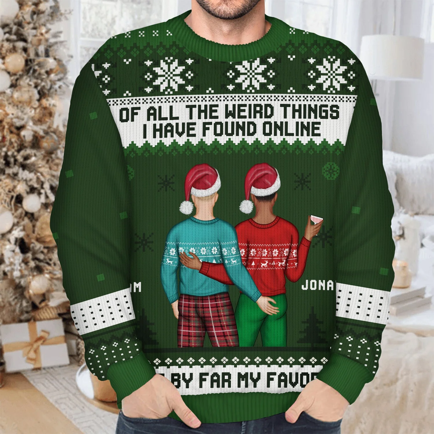 Christmas Couple Backside You Are My Favorite By Far - Gift For Couples - Personalized Unisex Ugly Sweater - Image 4
